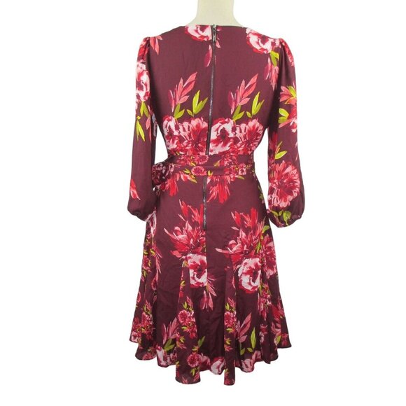 WHBM Elbow-Sleeve Godet Dress Women’s Size 2 Floral Chiffon Sash Tie $180 - Picture 8 of 11